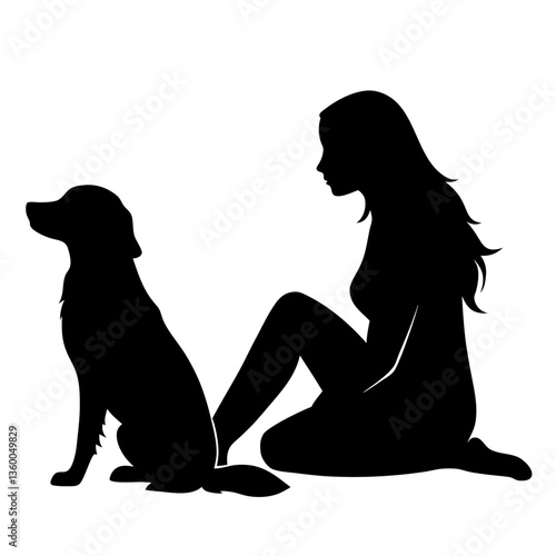 Silhouette of a woman and a dog sitting together