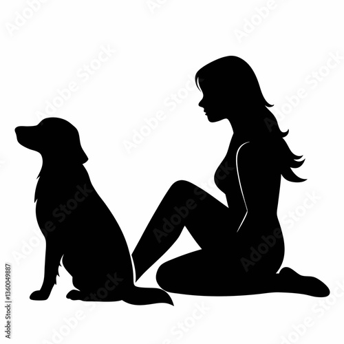Silhouette of a woman and a dog sitting together