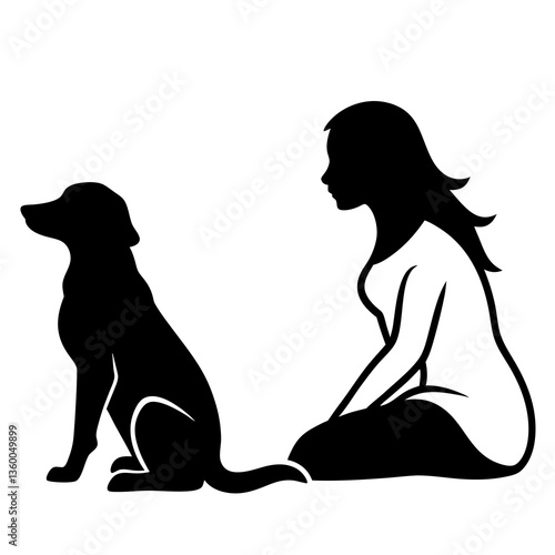 Silhouette of a woman and a dog sitting together