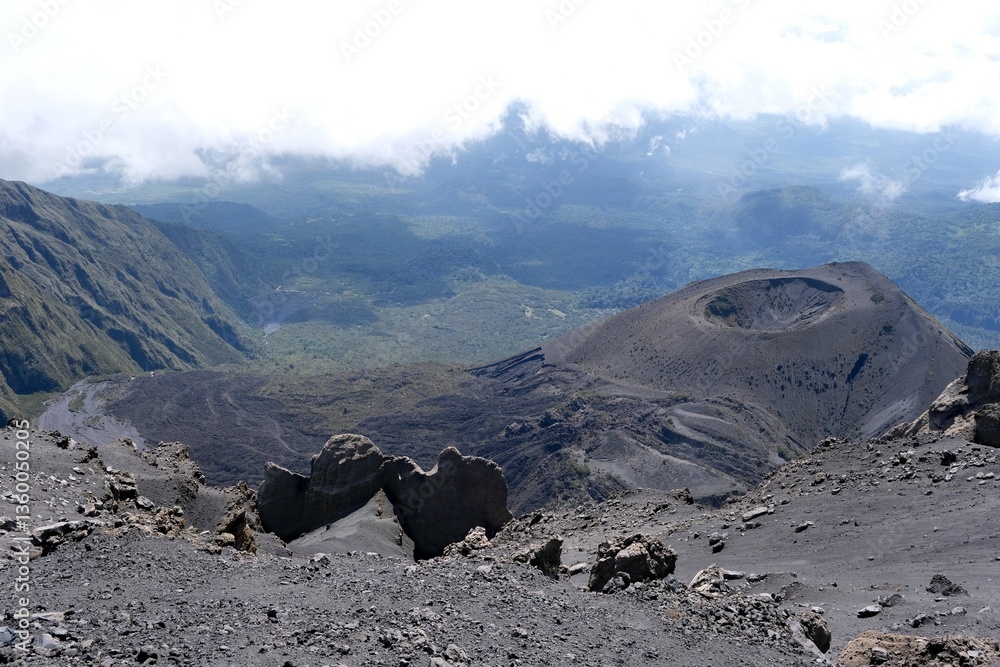 Mountain scenery while trekking Mount Meru, a volcano in Tanzania. Arusha National Park