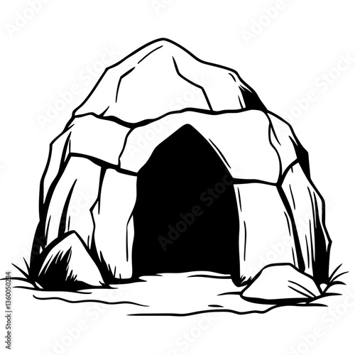 Illustration of a tent in a forest with nature-inspired sketch elements