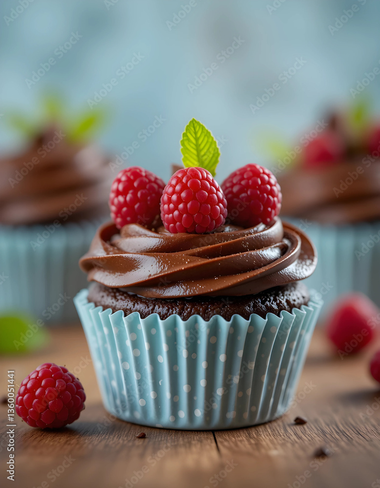 Delicious red raspberries cupcakes with cream icing Delicious red raspberries cupcakes with cream icing