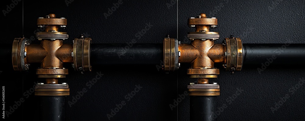 Close-up of industrial piping system components Close-up of industrial piping system components