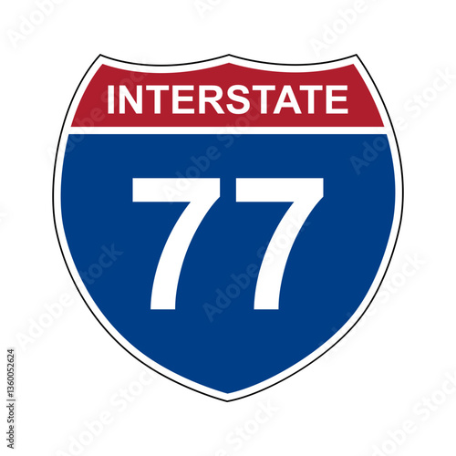 Interstate 77. Interstate highway sign. Road number. Signpost indicating route numbers in the U.S. Interstate Highway System. Even numbers run west to east. Odd numbers run north to south.