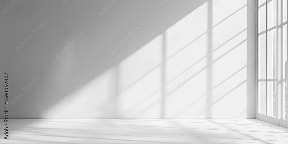 Fototapeta premium Soft shadow light on white wall with floor blank texture abstrack background.
