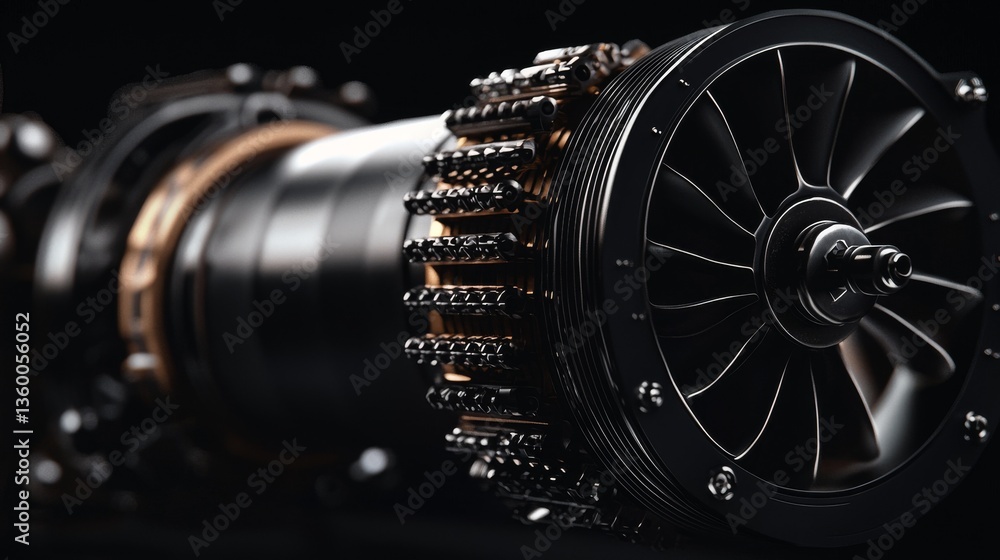 Fototapeta premium Detailed close-up of an aircraft engine component.