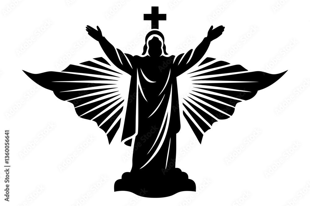 Fototapeta premium Angel with wings and cross flying silhouette design