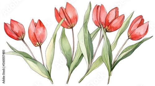 Wallpaper Mural Watercolor Red Tulips Bouquet: Springtime Floral Illustration Torontodigital.ca