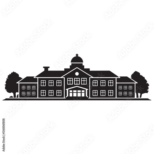 School building silhouette vector Black, university icon symbol. with white background