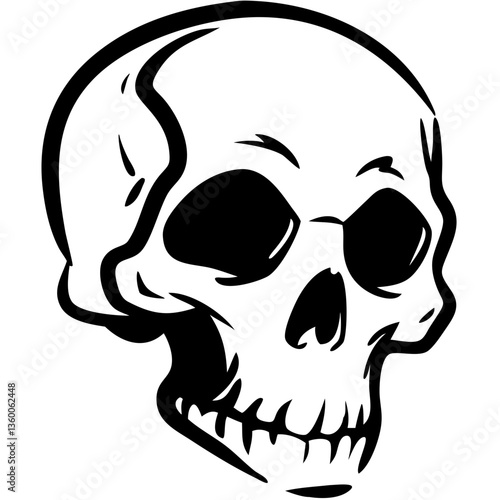 a stark black and white depiction of a human skull, a timeless symbol of mortality and introspection