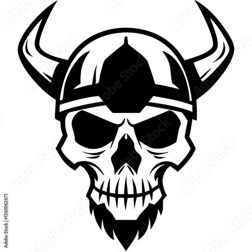a skull with horns wearing a helmet. The image is a graphic design of a skull