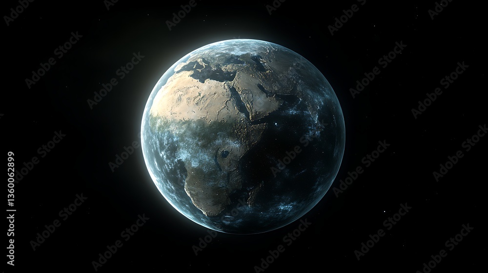 Obraz premium Earth from Space Highlighting Africa, A view of Earth from space, showing the African continent and surrounding oceans