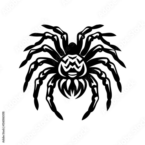 a detailed illustration of a black spider, showcasing intricate patterns on its body and legs