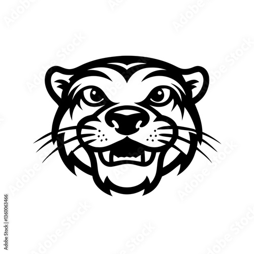 a cartoon of animal head, shows a fierce expression, bold black outline, and striking details. Capturing its power and energy, the artwork displays the animal's formidable nature, a captivating sight