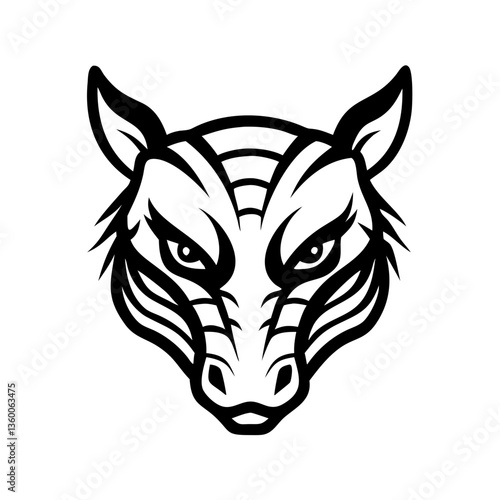 fierce armadillo head vector logo in black and white. This detailed illustration captures the essence of strength and resilience.