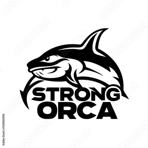 an illustration of strong orca logo, depicting a fierce killer whale with a determined expression