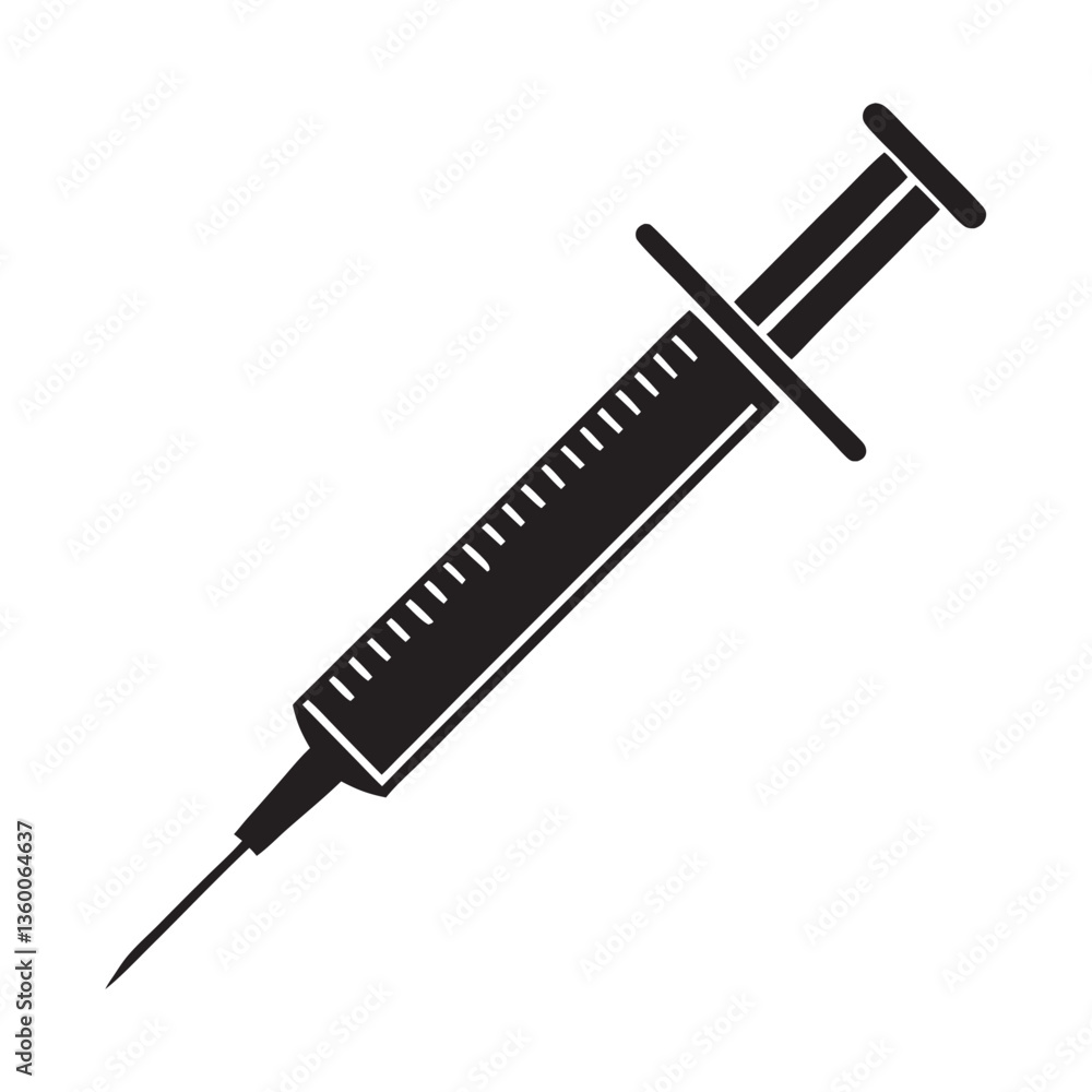 Fototapeta premium medical syringe icon black vector silhouette, Vaccine or injection icon, Syringe injection white background