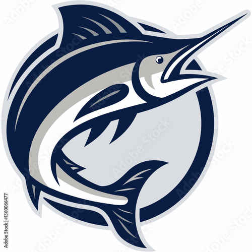 a dynamic illustration of a marlin jumping out of the water, depicted in a bold, artistic style