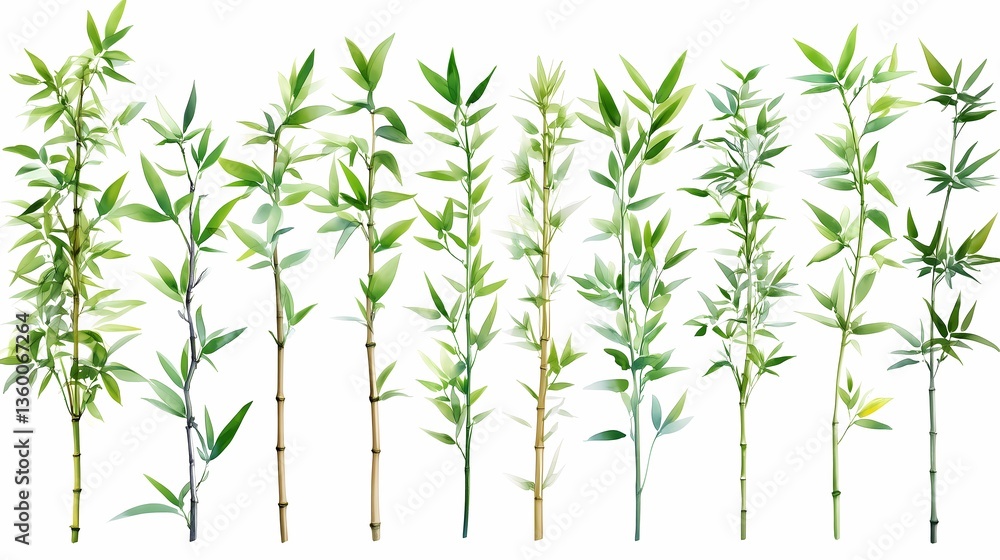 Naklejka premium Green bamboo branches on white background 