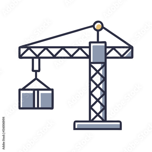 Tower crane vector icon in flat style with muted colors