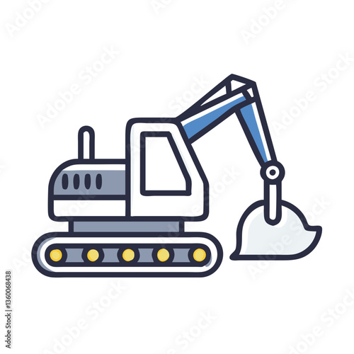 Excavator vector icon in flat style with muted colors