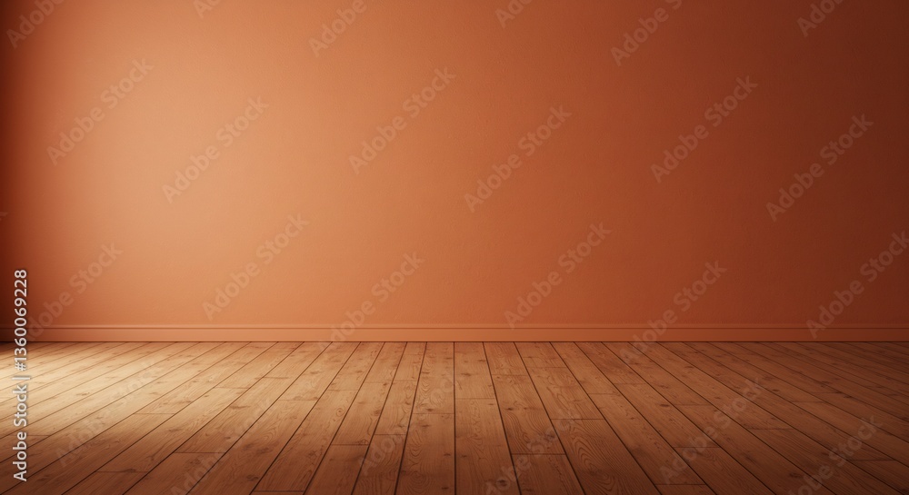 Warm terracotta wall and wood floor interior design. AI Generated Warm terracotta wall and wood floor interior design. AI Generated