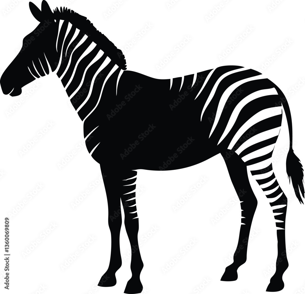 Obraz premium Black and white zebra silhouette, ideal for logos, branding, and wildlife-themed digital art.