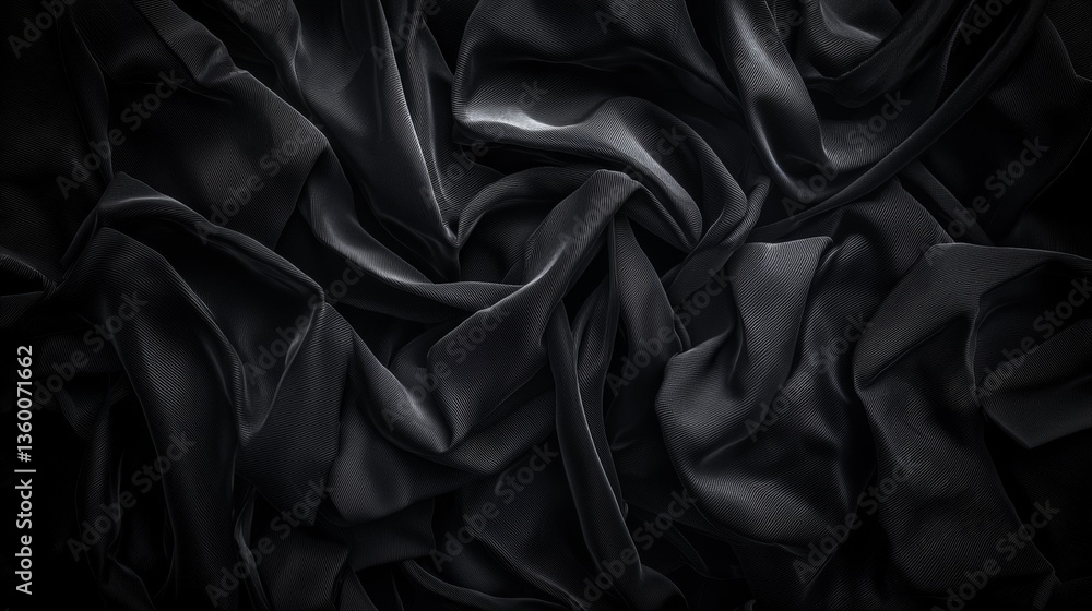 Fototapeta premium Textured black silk fabric background image.
