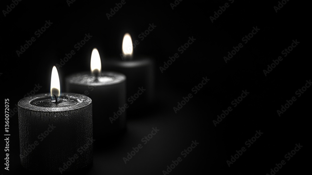 Tranquil black candles glowing in darkness. Tranquil black candles glowing in darkness.