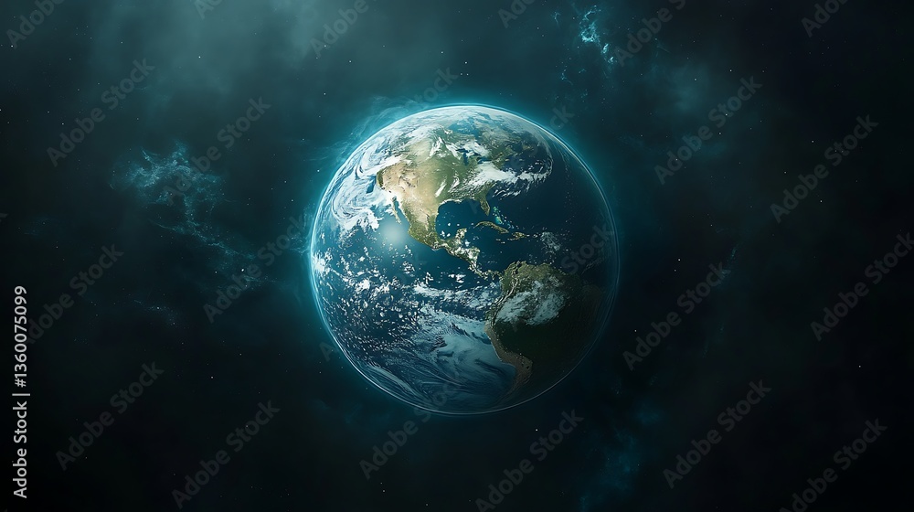 Earth from Space with Cosmic Backdrop, A stunning view of Earth from space Earth from Space with Cosmic Backdrop, A stunning view of Earth from space