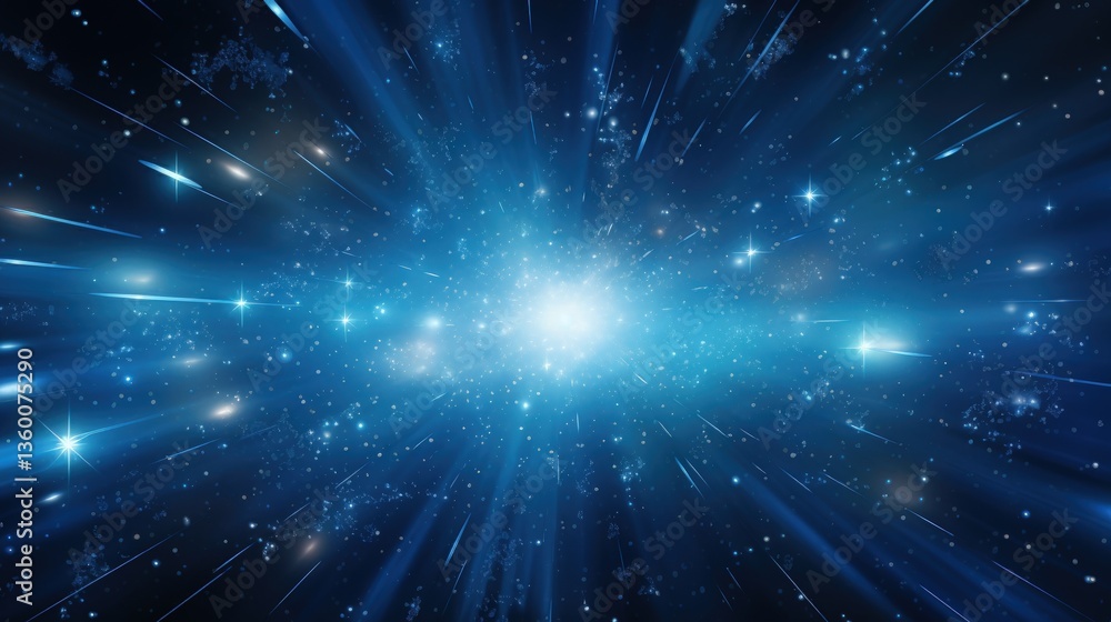 Naklejka premium Futuristic modern blue background with stars space and rays effect. Generate AI image