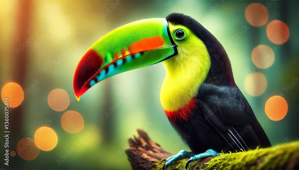 Obraz premium A vibrant close-up image of a Keel-billed Toucan in a natural setting