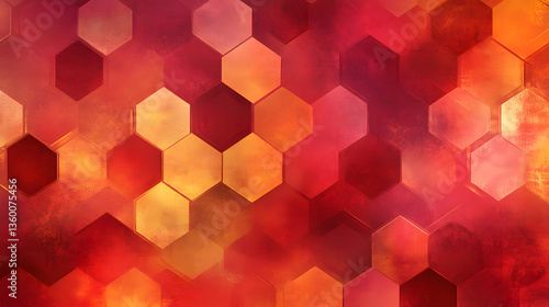 
Seamless abstract pattern of hexagons with a gradient overlay in shades of red and orange, red abstract background