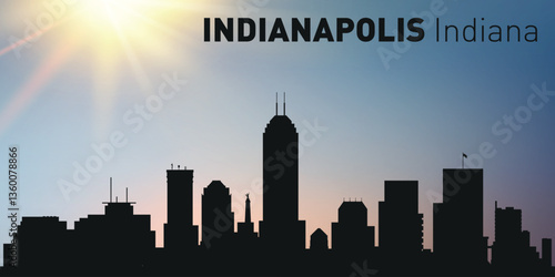 Cityscape, silhouette of the city of Indianapolis, Indiana on the background of the sunset.	
