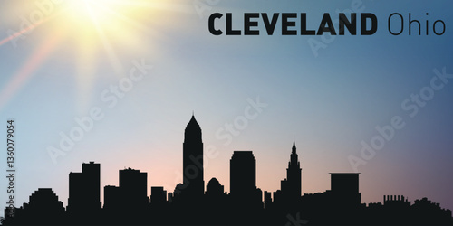 Cityscape, silhouette of the city of Cleveland, Ohio on the background of the sunset.	