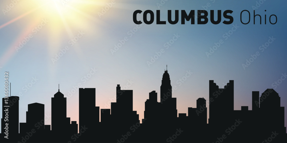 Naklejka premium Cityscape, architecture, silhouette of the city of Columbus, Ohio on the background of the sunset.