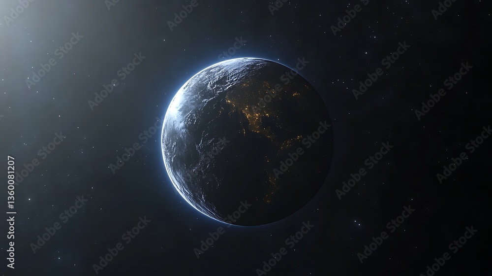 Fototapeta premium Realistic Earth from Space with Glowing Atmosphere, A realistic depiction of Earth from space, showing continents and oceans with a glowing atmosphere