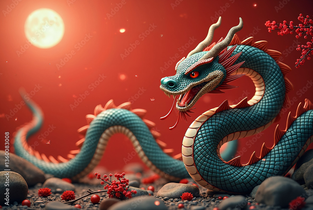 Fototapeta premium chinese dragon with moon in the background, lunar new year