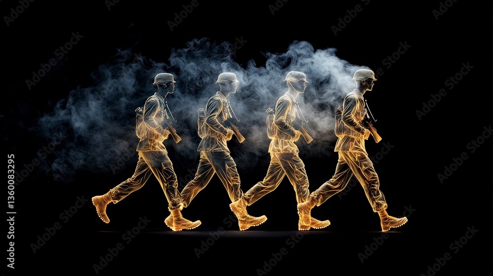 Fototapeta premium Ghost Soldiers Marching Through Smoke