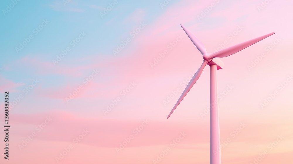 Obraz premium Renewable energy wind decarbonization concept. Wind turbine against a pastel sky at sunset.
