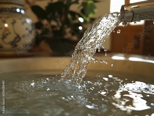 Refreshing water flows into spa tub.