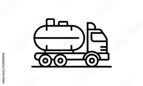 Tanker truck side view silhouette, Tank truck icon, Black silhouette, Side view, Vector simple flat graphic illustration, Isolated object on white background