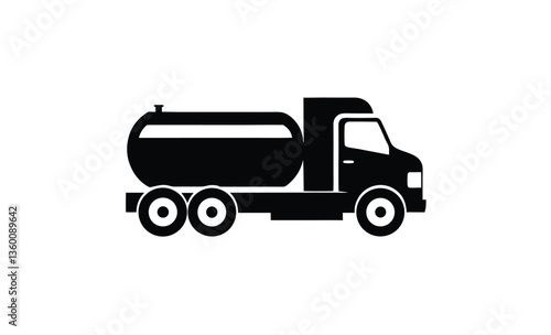 Tanker truck side view silhouette, Tank truck icon, Black silhouette, Side view, Vector simple flat graphic illustration, Isolated object on white background