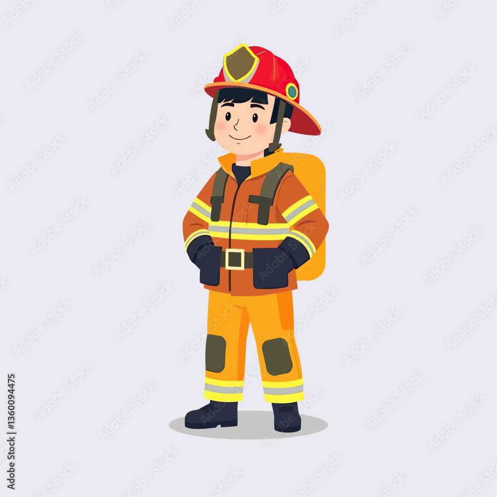 Male Firefighter Character in Uniform – Vector Illustration Set Male Firefighter Character in Uniform – Vector Illustration Set