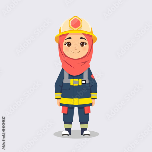 Vector Illustration of a Smiling Hijabi Woman Firefighter in Uniform