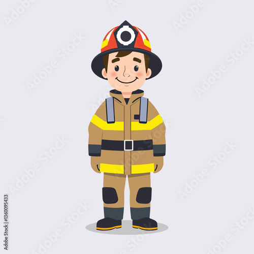 Male Firefighter Character in Uniform – Vector Illustration Set