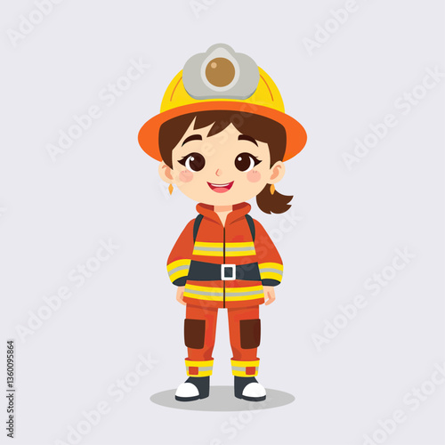 Smiling Female Firefighter Character in Uniform – Vector Illustration