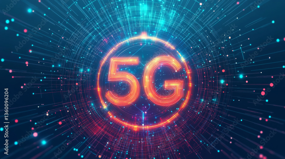 Obraz premium A vector design concept illustrating 5G or 6G mobile technology with dot-line elements, symbolizing high-speed wireless data connectivity in a futuristic setting