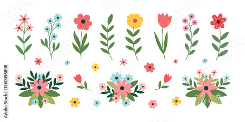 A chic collection of floral elements on a white background, showcasing various flowers, tulips, and greenery—perfect for weddings, invitations, greeting cards, posters, branding, and refined designs.