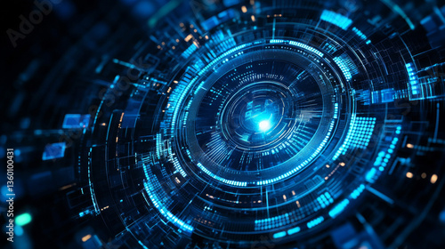 Wallpaper Mural An abstract blue tech interface with a circular digital design, perfectly suited for modern and futuristic technology concepts Torontodigital.ca